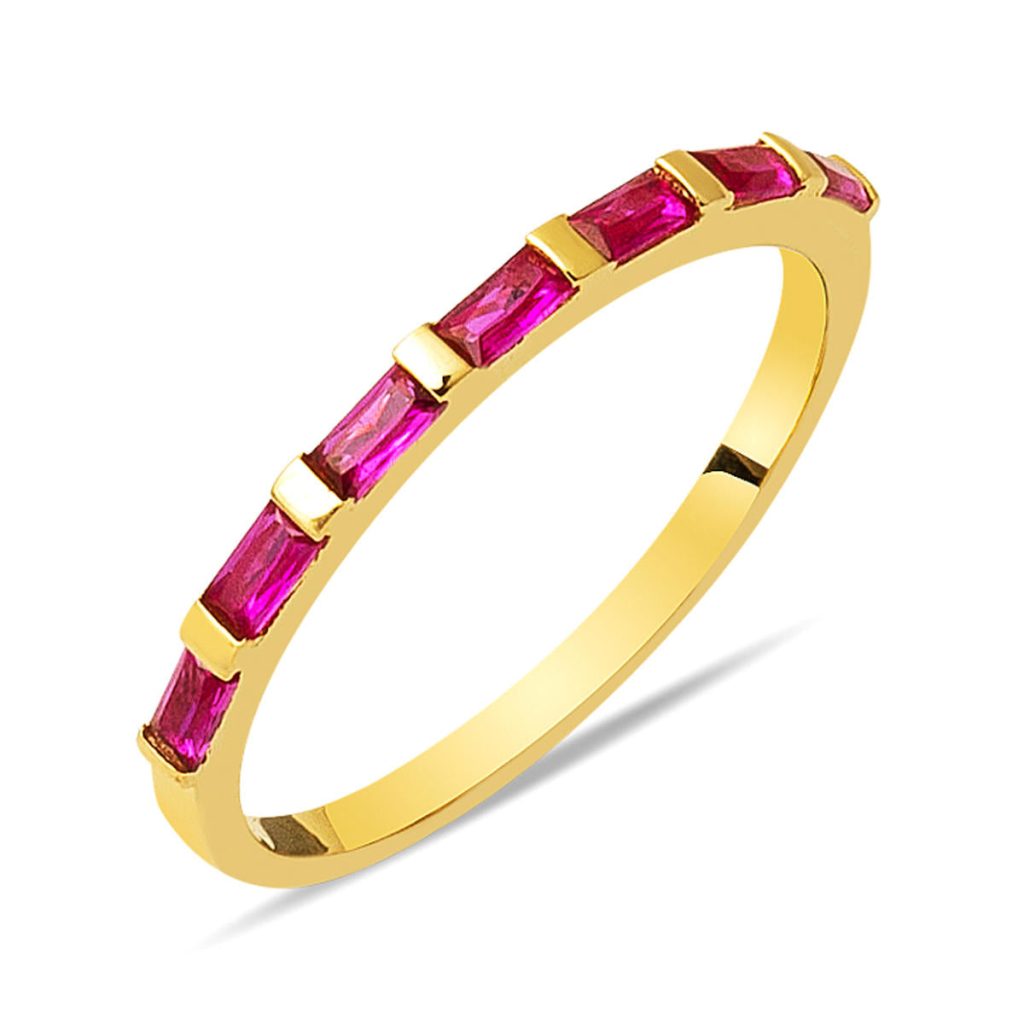 Demi-Tour Rouge Baguette avec Pierres 14 Carats Or Bague