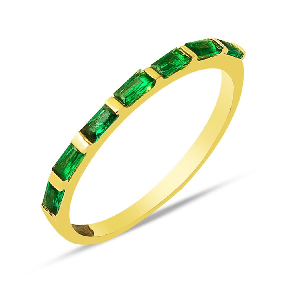 Half-Turn Green Baguette with Stones 14 Karat Gold Ring
