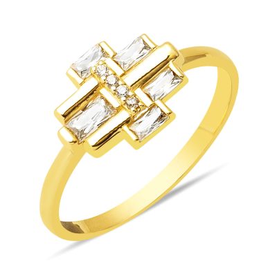 Parça Baguette Designed 14 Karat Gold Ring