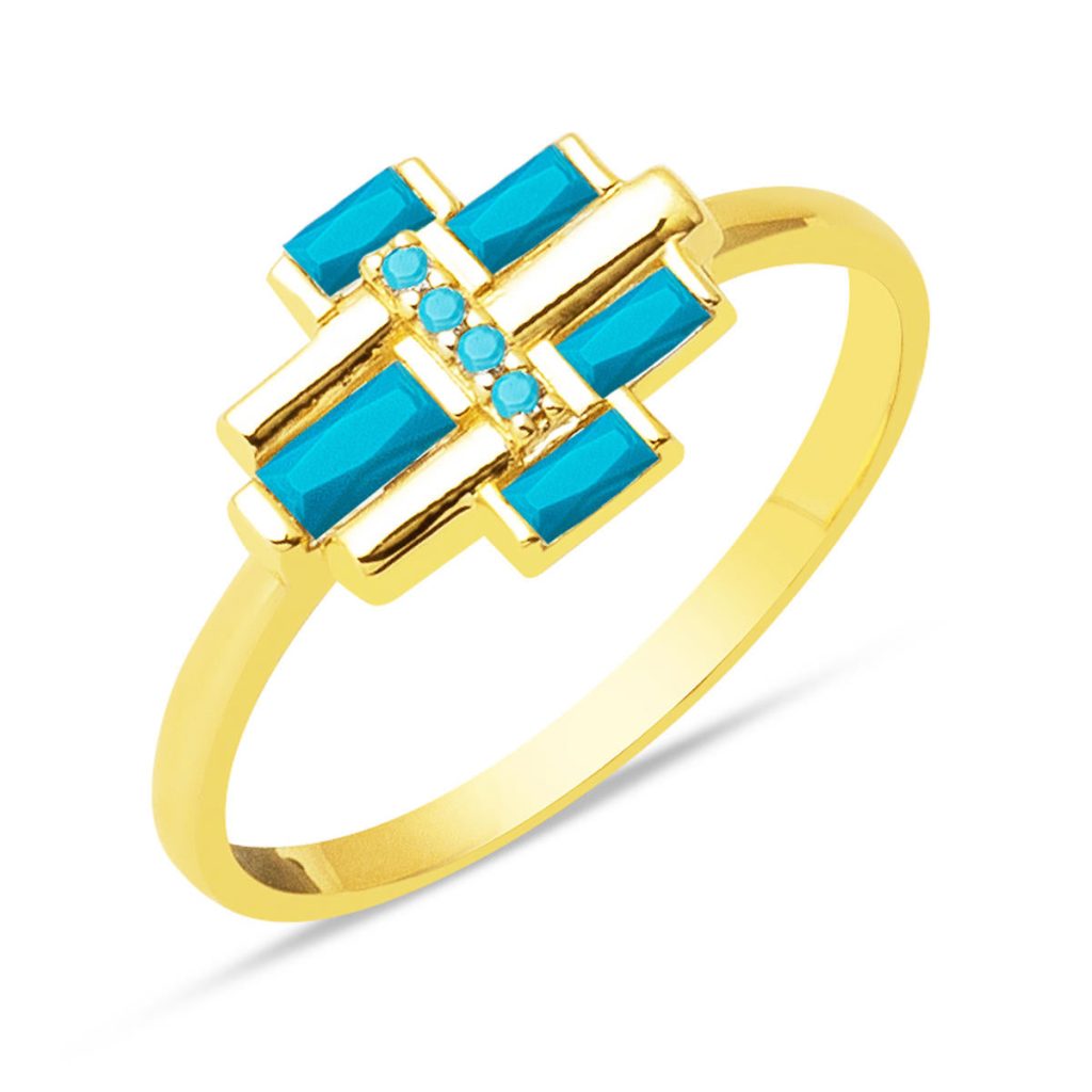 Firuze Baguette avec Pierres Or 14 Carats Bague