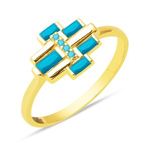 Firuze Baguette avec Pierres Or 14 Carats Bague