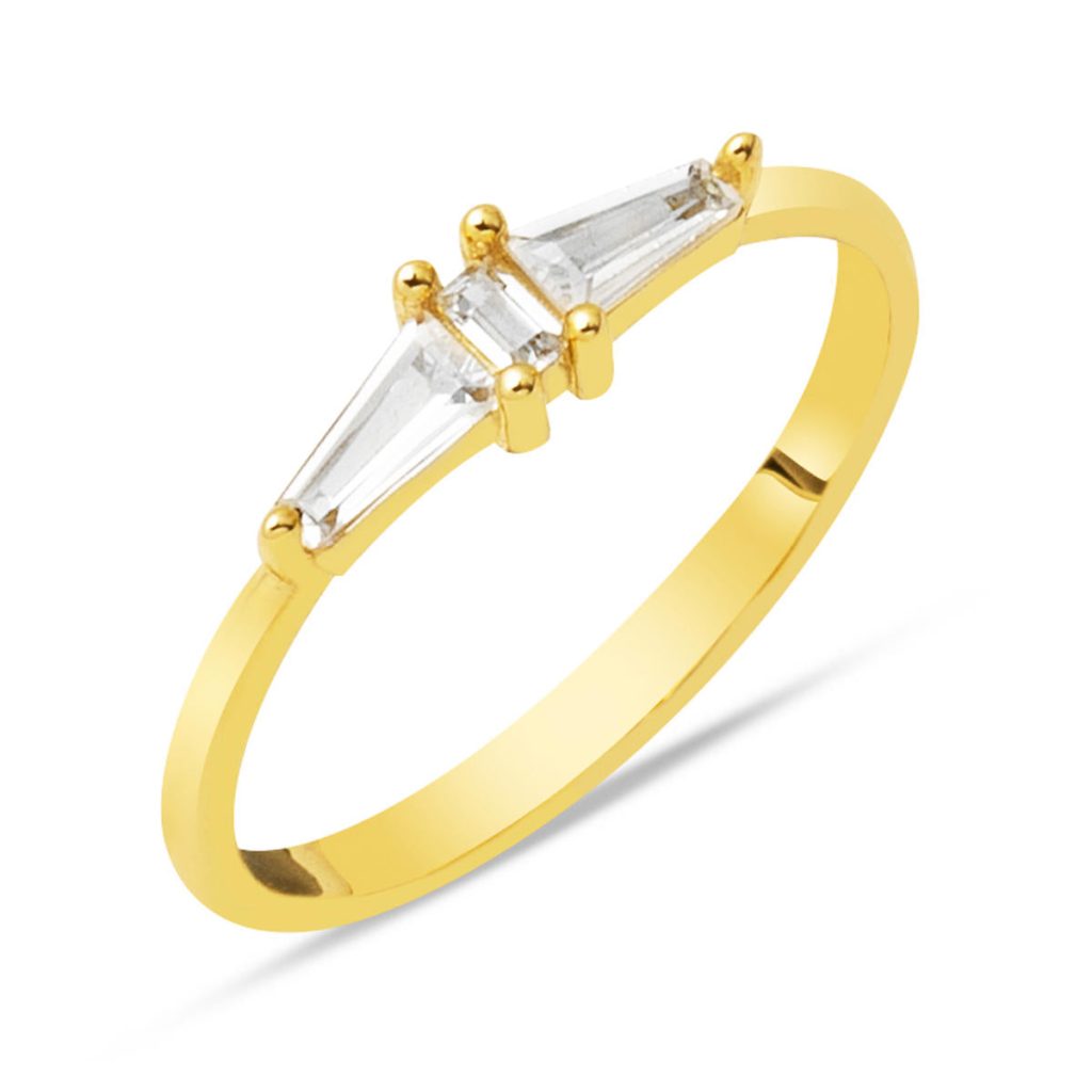 Moderne Baguette à Design Or 14 Carats Bague