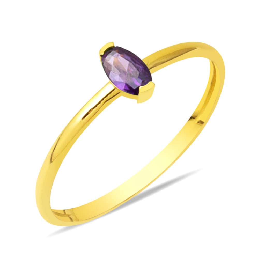 14 Carats Ovale Violet avec Pierres Or Bague