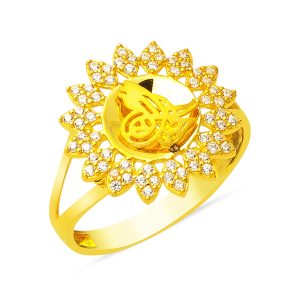 with Stones 14 Karat Gold Tughra Ring