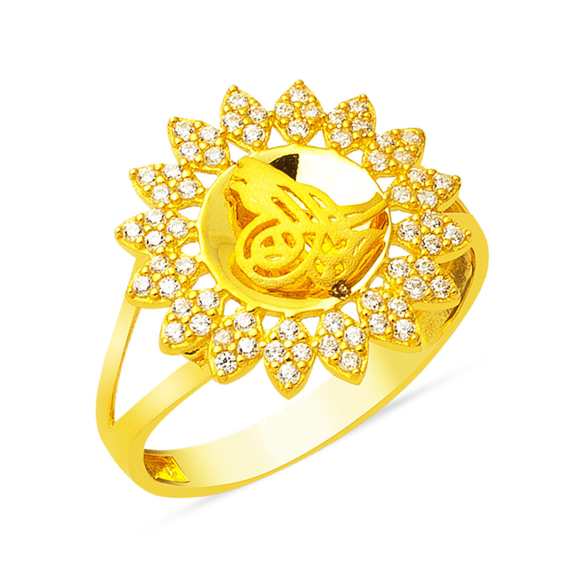 with Stones 14 Karat Gold Tughra Ring