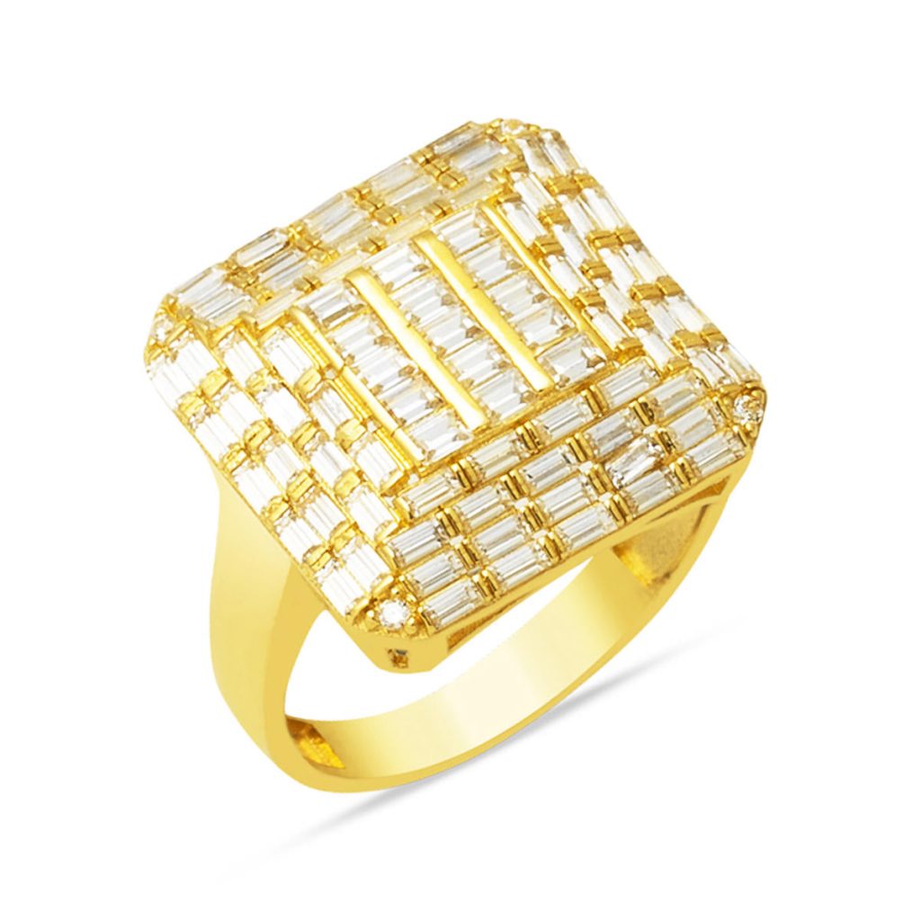 Parçalı Baguette with Stones 14 Karat Gold Ring