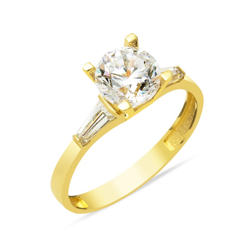Baguette Designed 14 Karat Solitaire Gold Ring