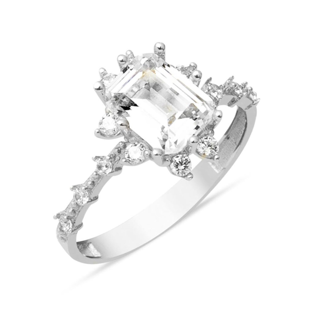 14 Carats Blanc Or Baguette avec Pierres Bague