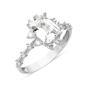 14 Karat White Gold Baguette with Stones Ring