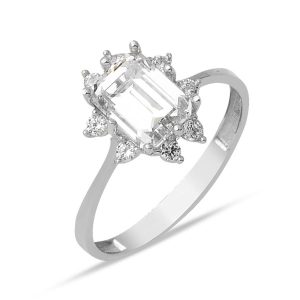 Blanc Or Baguette Bague 14 Carats