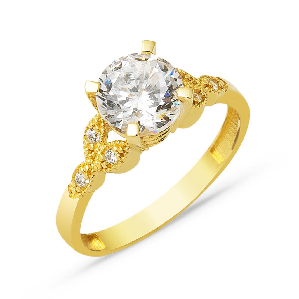 Trendy 14 Karat Solitaire Gold Ring