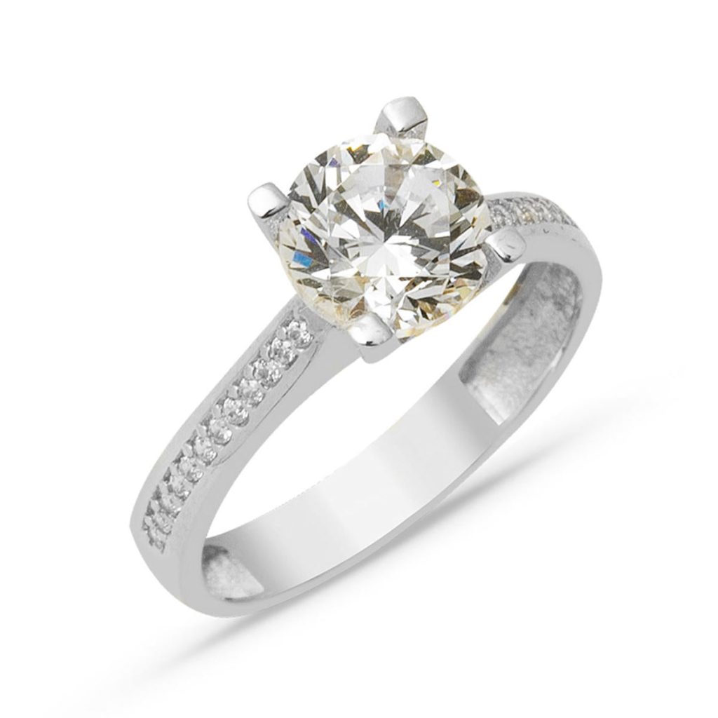 Blanc Or Solitaire 14 Carats Bague