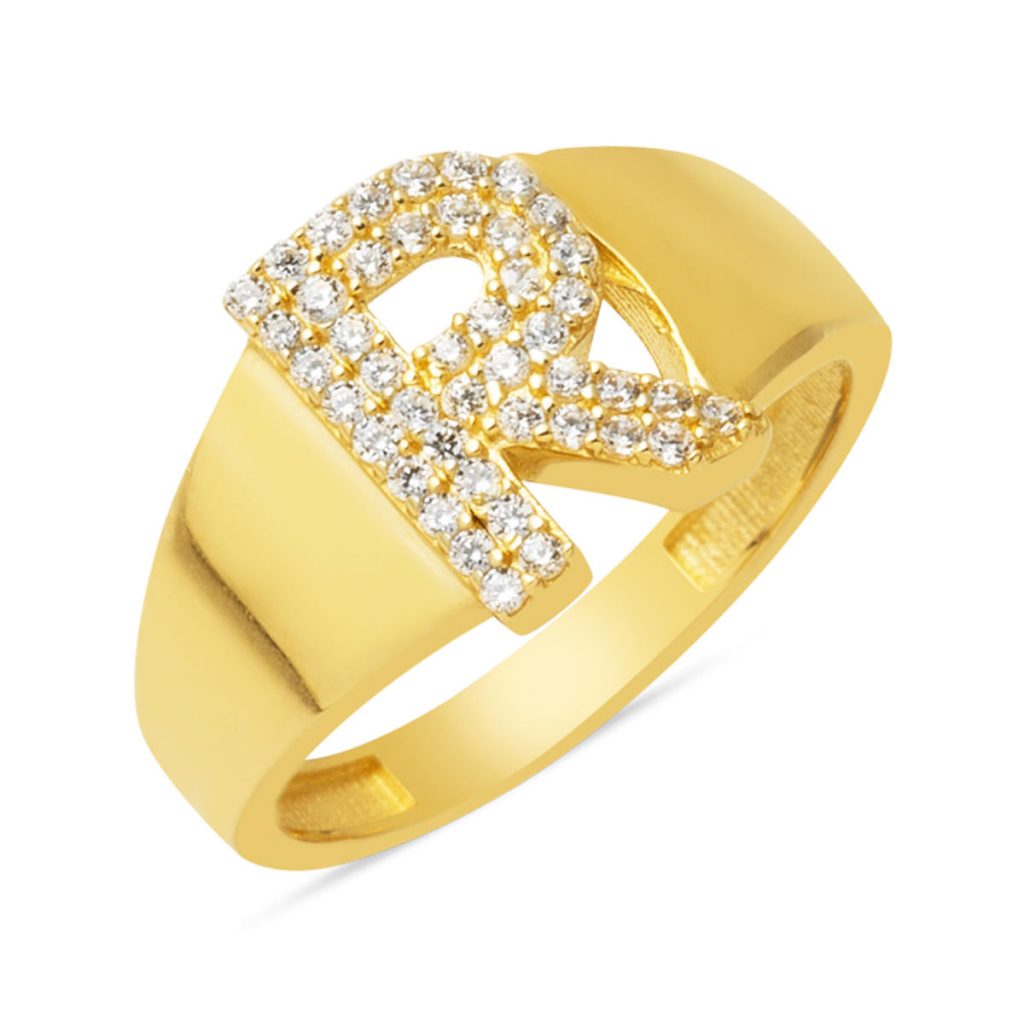 R Letter 14 Karat Gold Ring
