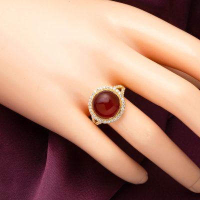 Yuvarlak Akik Taşlı 14 Ayar Altın Yüzük - 14K - 2.8g - EZ Gold