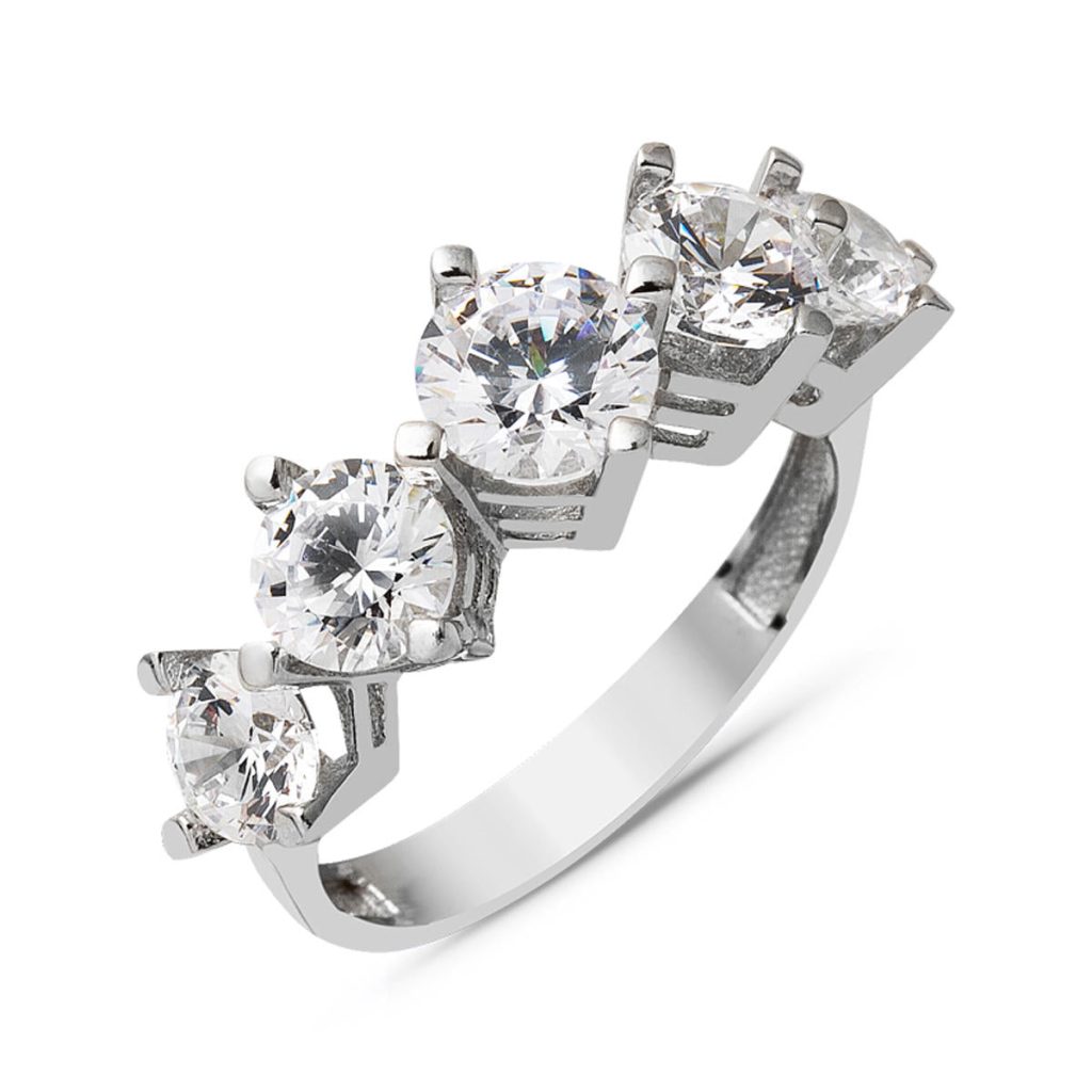White Gold 5 Taş Women's Ring 14 Karat