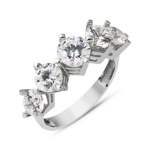 Blanc Or 5 Pierre Femme Bague 14 Carats