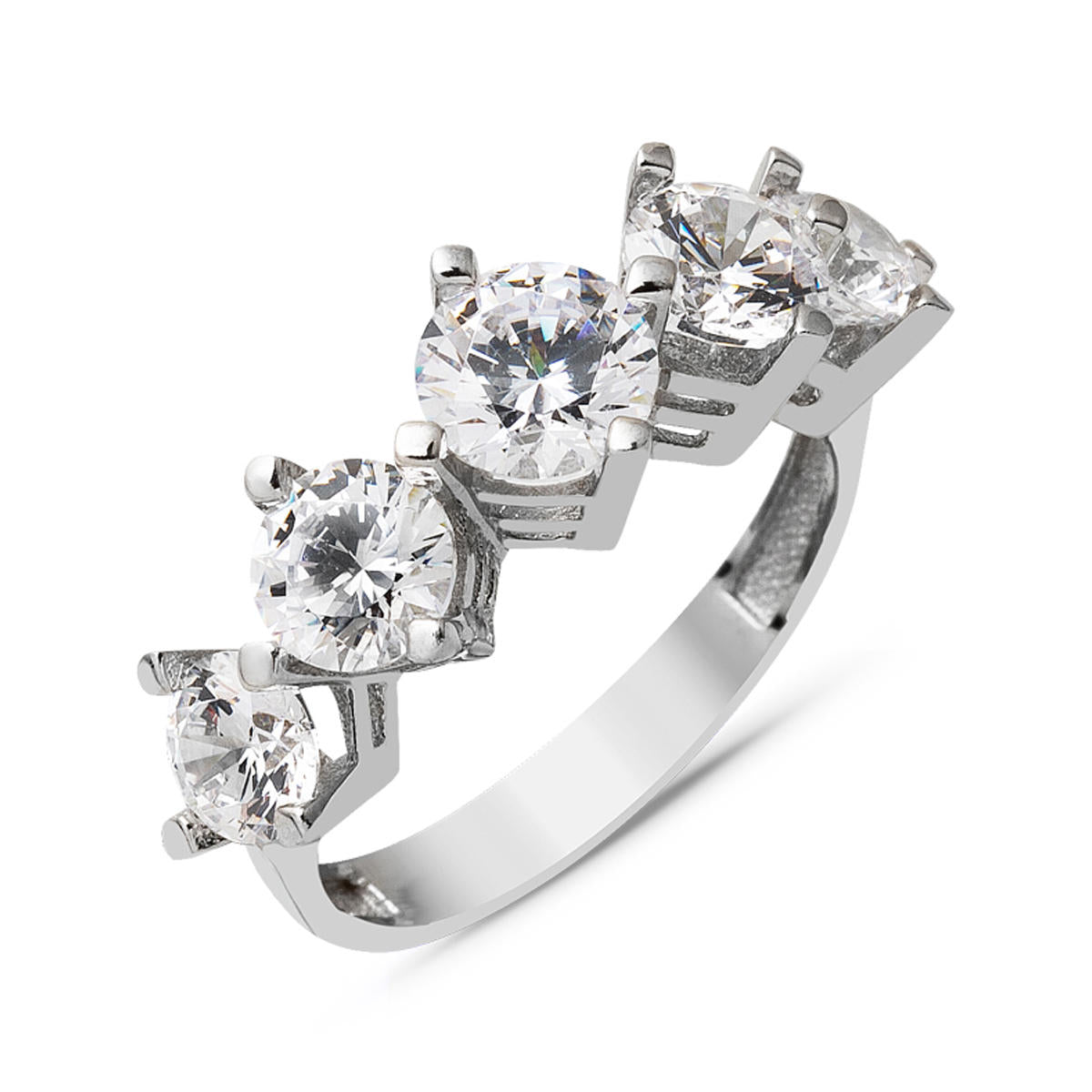 White Gold 5 Taş Women's Ring 14 Karat