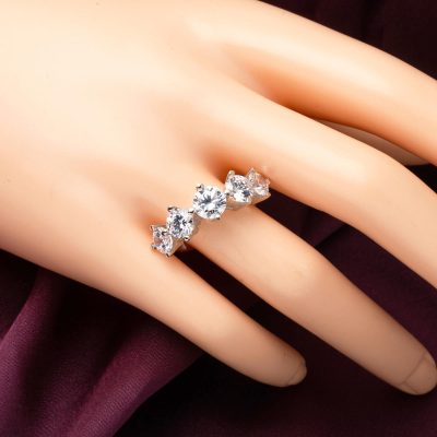 Beyaz Altın 5 Taş Bayan Yüzük 14 Ayar - 14K - 4.62g - EZ Gold
