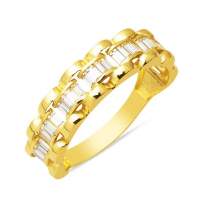 Half Tur Baguette with Stones 14 Karat Gold Ring