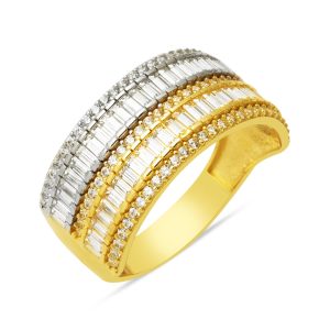 14 Carats İki Coloré Demi-Tour Baguette Or Bague
