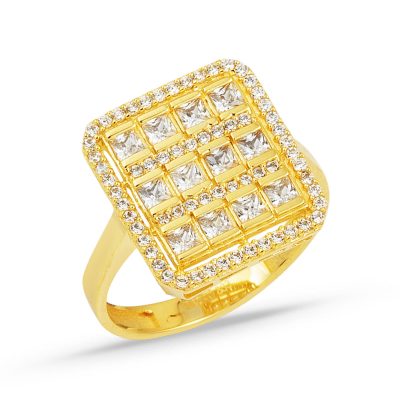 Square Baguette with Stones Gold Ring
