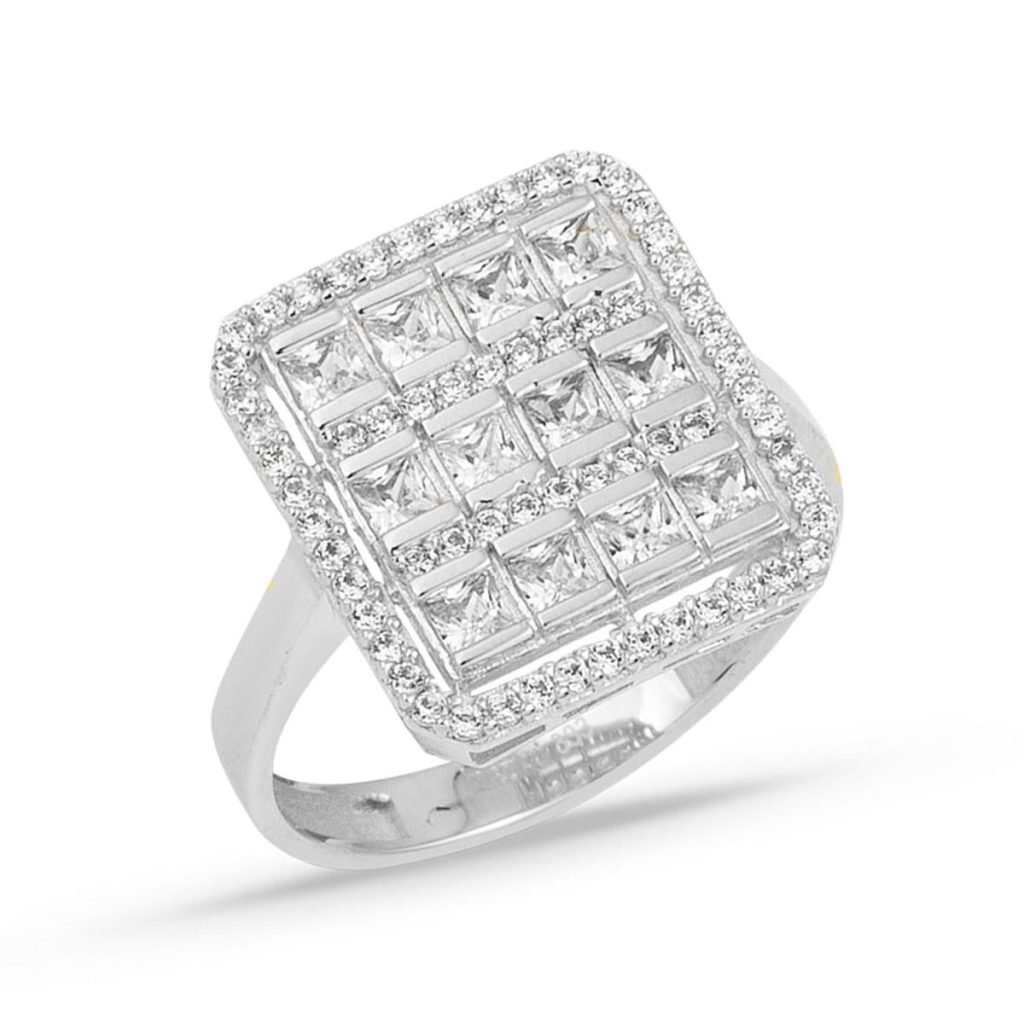 Square with Stones Baguette White Gold Ring