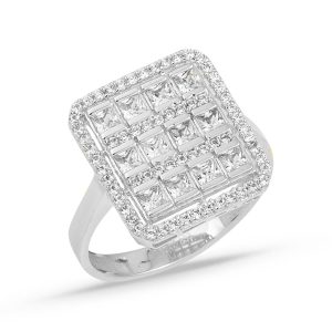Carré avec Pierres Baguette Blanc Or Bague