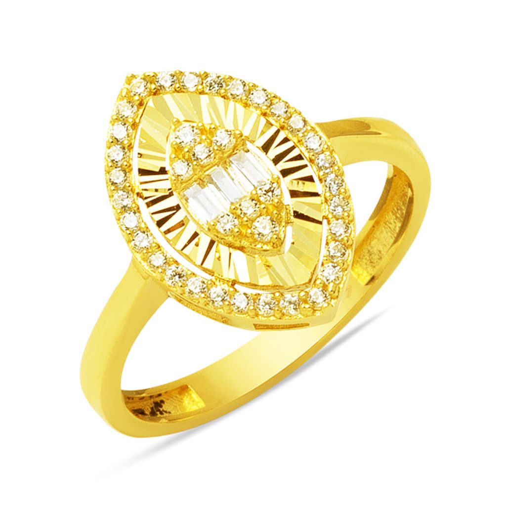 Marquise Cut Baguette Gold Ring 14 Karat