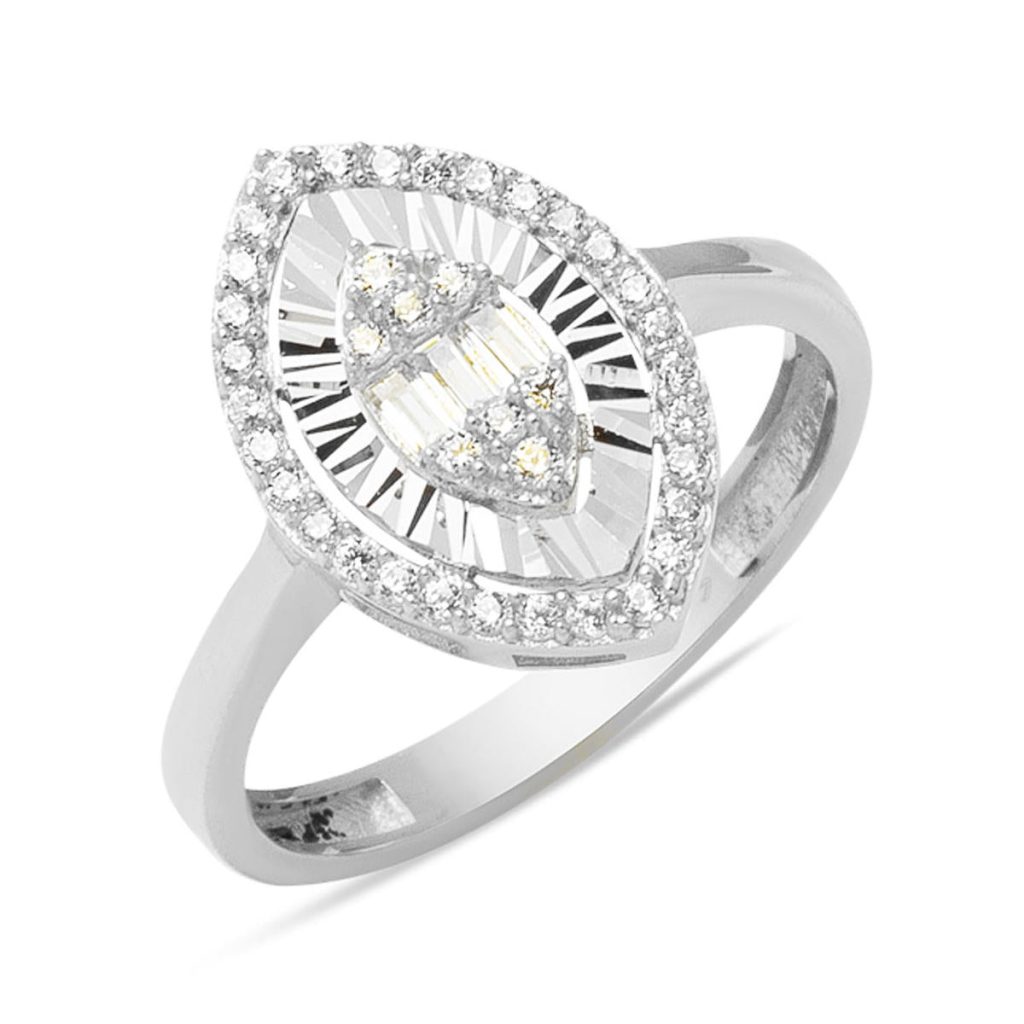 Marquise Baguette White Gold Ring 14 Karat