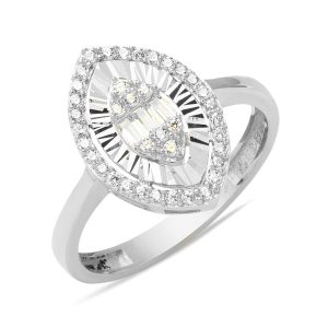 Marquise Baguette White Gold Ring 14 Karat