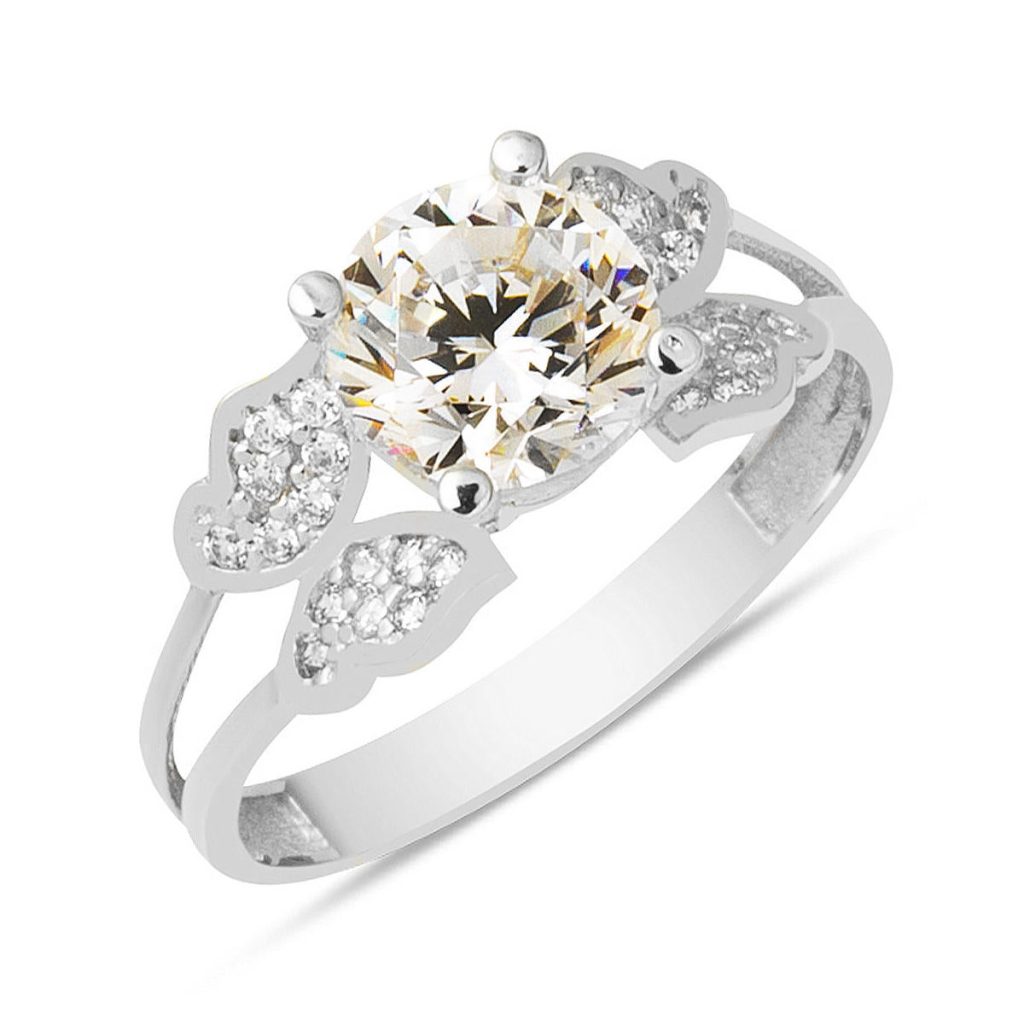 Kelebekli White Gold 14 Karat Solitaire Ring