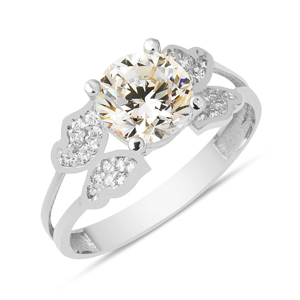 Kelebekli White Gold 14 Karat Solitaire Ring