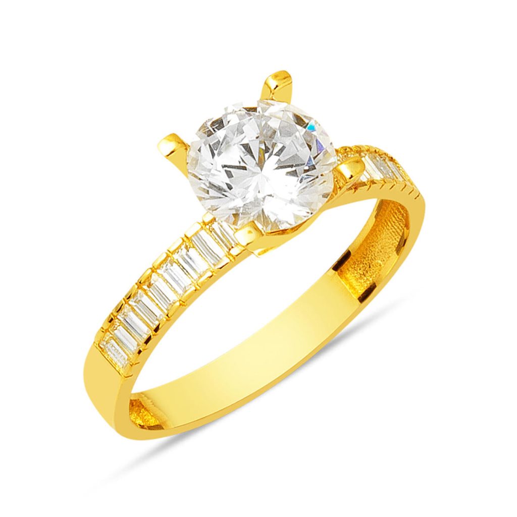 Kolları Baguetteli Solitaire Or Bague 14 Carats