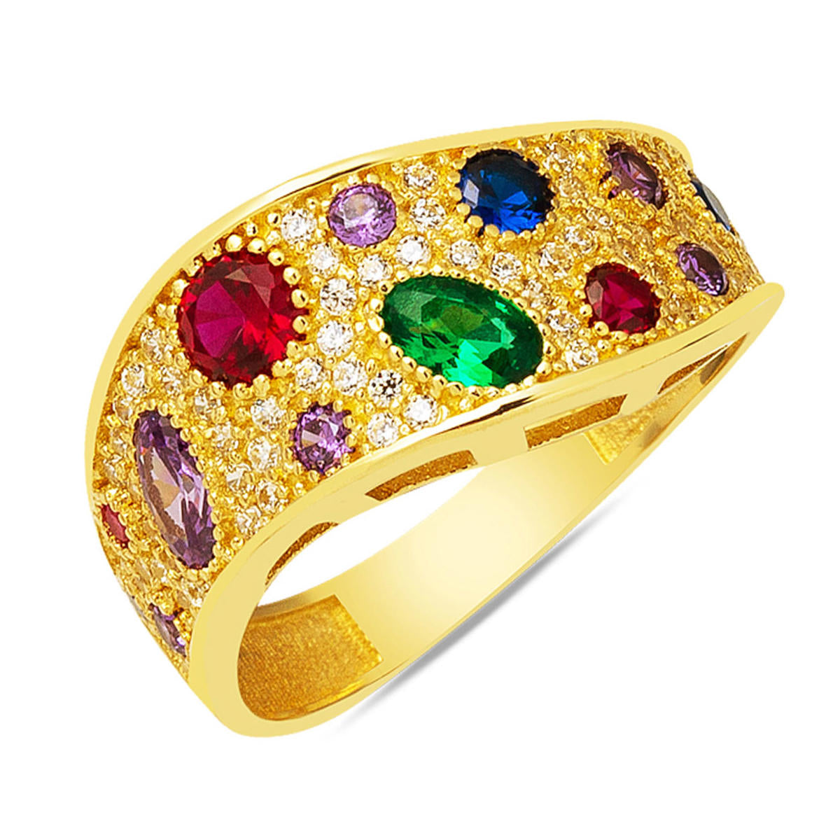 Coloré avec Pierres Design 14 Carats Or Bague