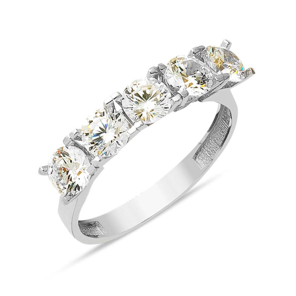 14 Carats Blanc Or Cinq Pierres Bague