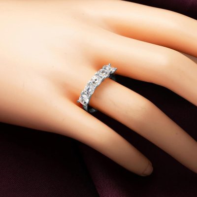 14 Ayar Beyaz Altın Beştaş Yüzük - 14K - 2.78g - EZ Gold