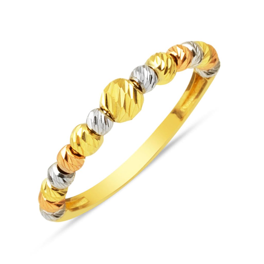 14 Karat Üç Colored Ball Beaded Gold Ring