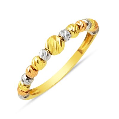 14 Carats Üç Coloré Dorique à Boules Or Bague
