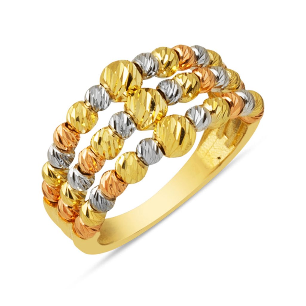 14 Karat 3 Row Üç Colored Ball Gold Ring