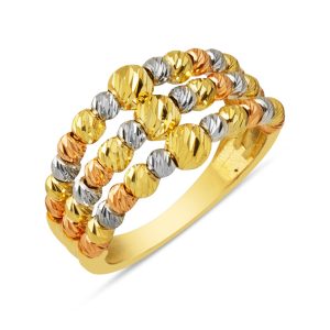 14 Carats 3 Rangs Üç Coloré Boules Or Bague