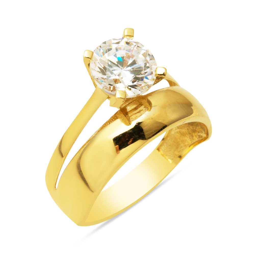 14 Carats Or Solitaire Ve Alliance Birleşik Bague