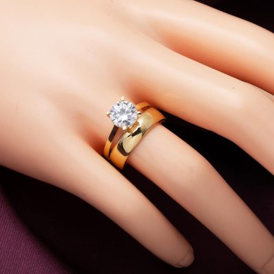 14 Ayar Altın Tektaş Ve Alyans Birleşik Yüzük - 14K - 2.98g - EZ Gold