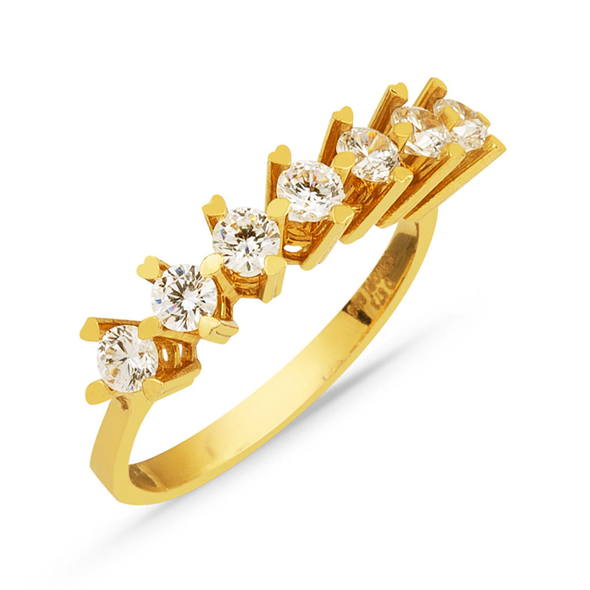7 Taş with Heart Setting 14 Karat Gold Ring