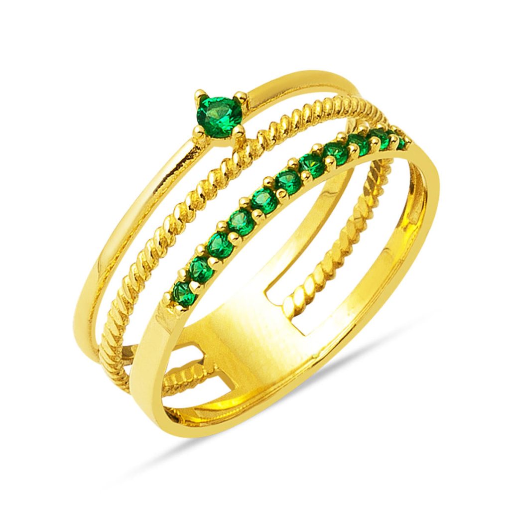 Tria Vert Kemer 14 Carats Or Bague