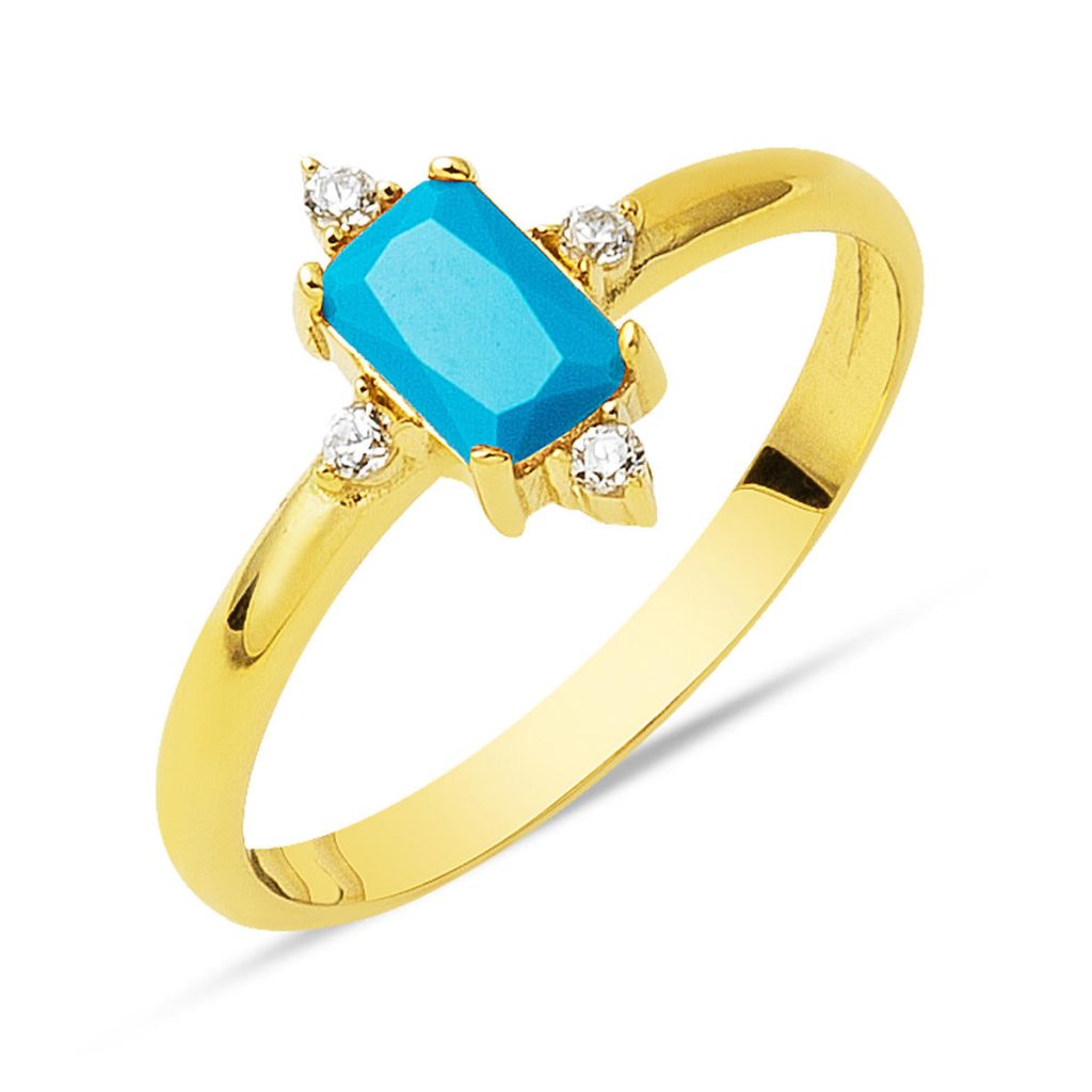 14 Karat Baguette Firuze with Stones Gold Ring