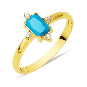 14 Carats Baguette Firuze avec Pierres Or Bague