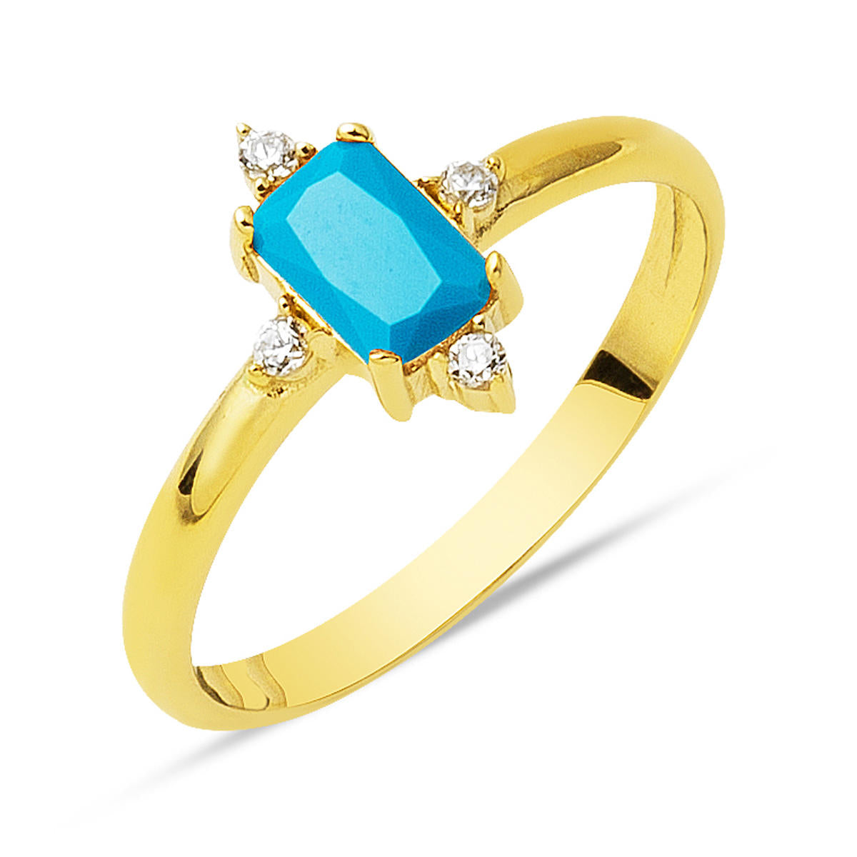 14 Karat Baguette Firuze with Stones Gold Ring
