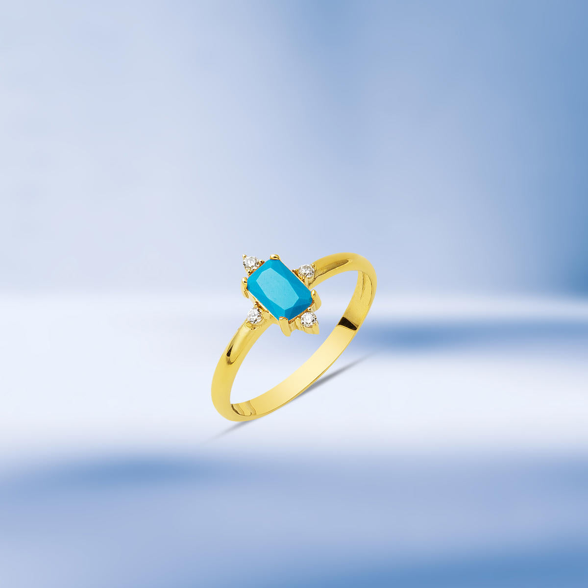 14 Ayar Baget Firuze Taşlı Altın Yüzük - Görsel 5