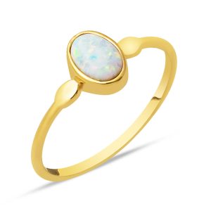 14 Karat White Opal with Stones Trendy Gold Ring