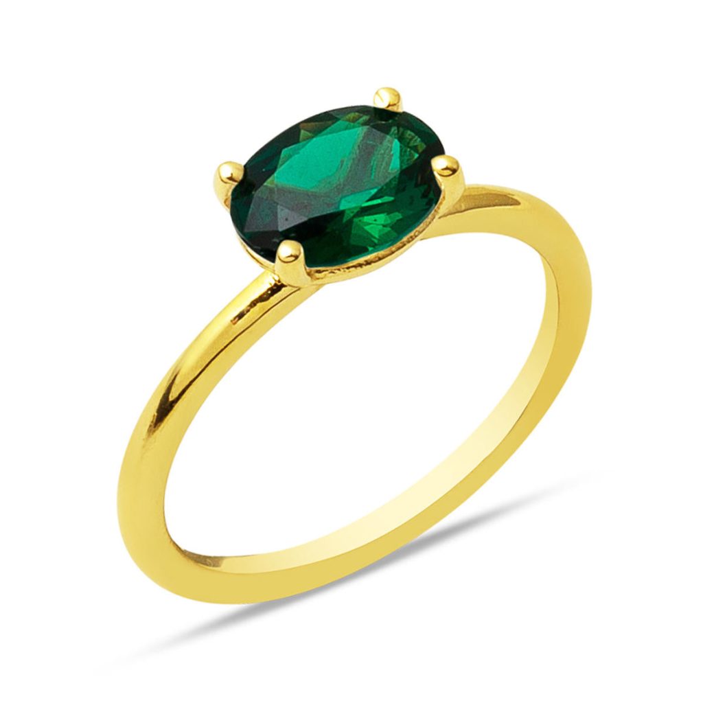 14 Karat Green Oval with Stones Trendy Gold Ring